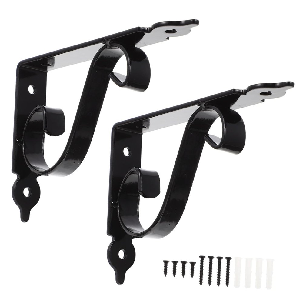 Set of 2 Black Iron Wall Shelf Brackets, High Load Capacity