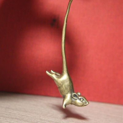 Vintage Brass Long-Tail Zodiac Mouse Statue