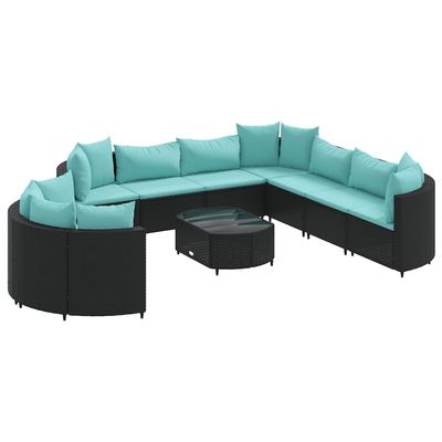 vidaXL 10-Piece Garden Sofa Set with Cushions Black Poly Rattan
