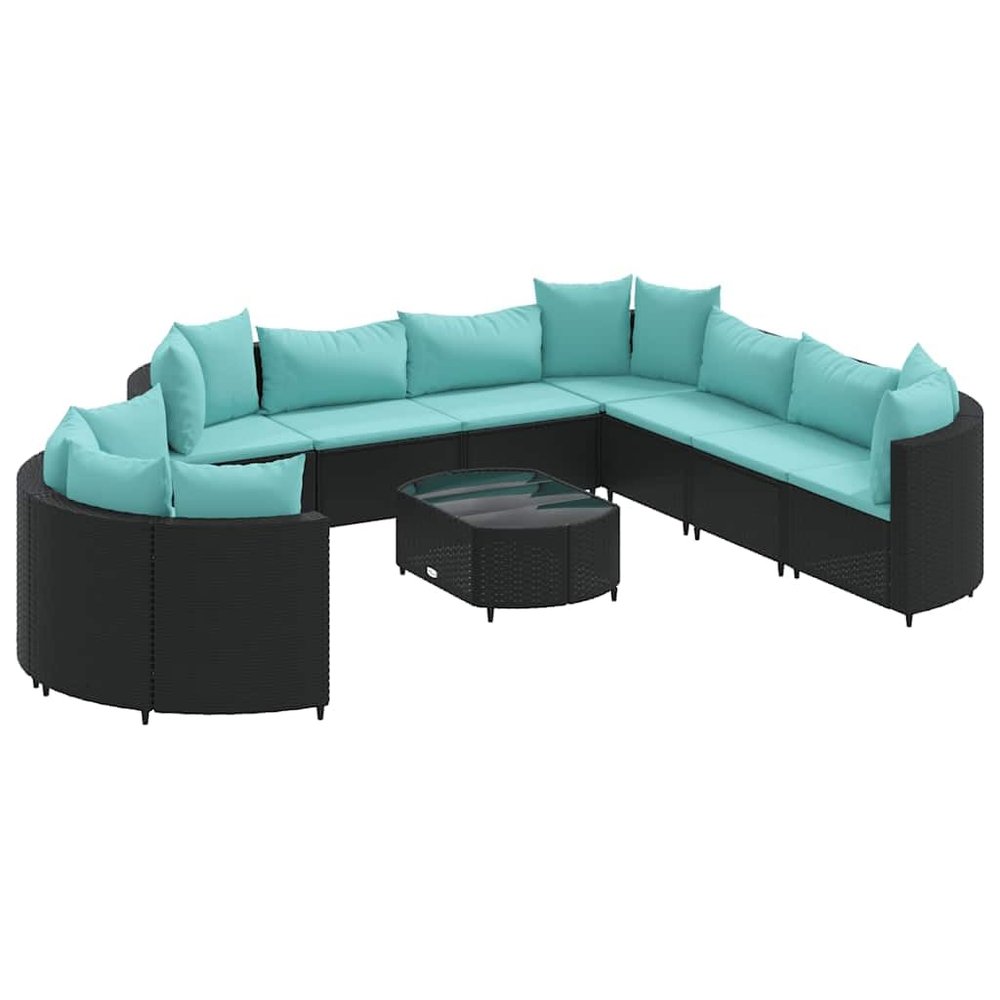 vidaXL 10-Piece Garden Sofa Set with Cushions Black Poly Rattan