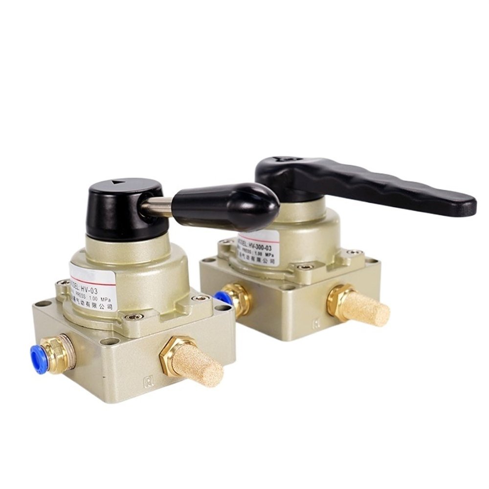 JMRTQMEC HV-02/HV-03/HV-04/HV200-02/HV300-03/HV400-04 3-Position 4-Way Rotary Valve with Pneumatic Manual Control (HV 03 W 12 mm)