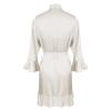 Women's Silk-Like Kimono Robe with Ruffled Sleeves, White, S view 2