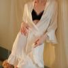 Women's Silk-Like Kimono Robe with Ruffled Sleeves, White, S view 3