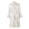 Women's Silk-Like Kimono Robe with Ruffled Sleeves, White, S view 4