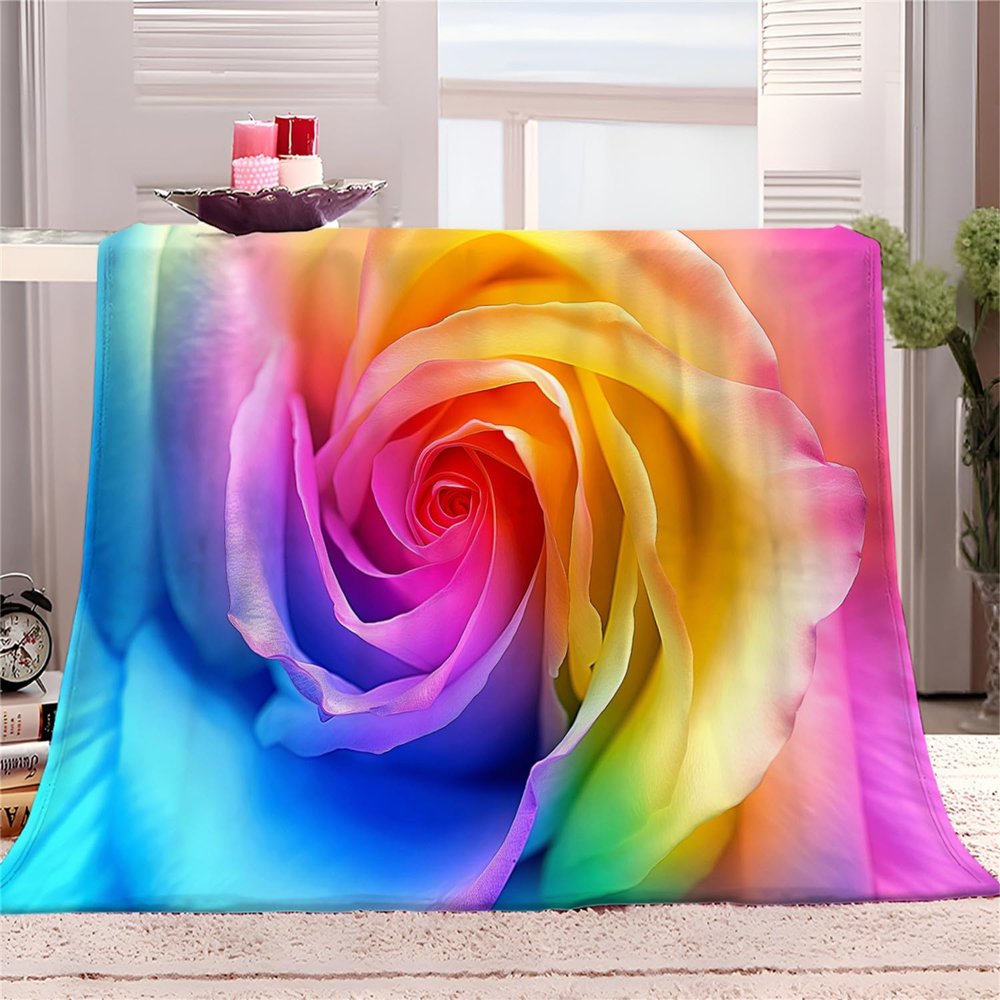 Soft Flannel Throw Blanket 180 x 200 cm, Colorful Rose Petal Gradient