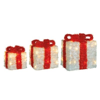 Magie di Natale Set of 3 Illuminated Gift Boxes, White and Red