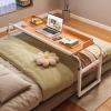 ZHFASDS Overbed Table, Height- and Width-Adjustable, Rolling Laptop Desk with Wheels (Wood) view 1