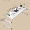 ZHFASDS Overbed Table, Height- and Width-Adjustable, Rolling Laptop Desk with Wheels (Wood) view 2