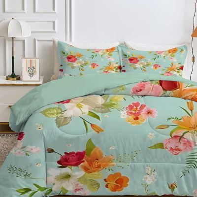 240 x 260 cm Four-Season Reversible Floral Comforter with 2 Pillowcases