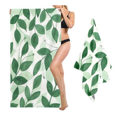SHROUDEX Tropical Plants Beach Towel 90 x 180 cm, Palm Leaf Monstera Microfiber Towel for Kids, Girls and Boys, Bathing, Camping and Yoga