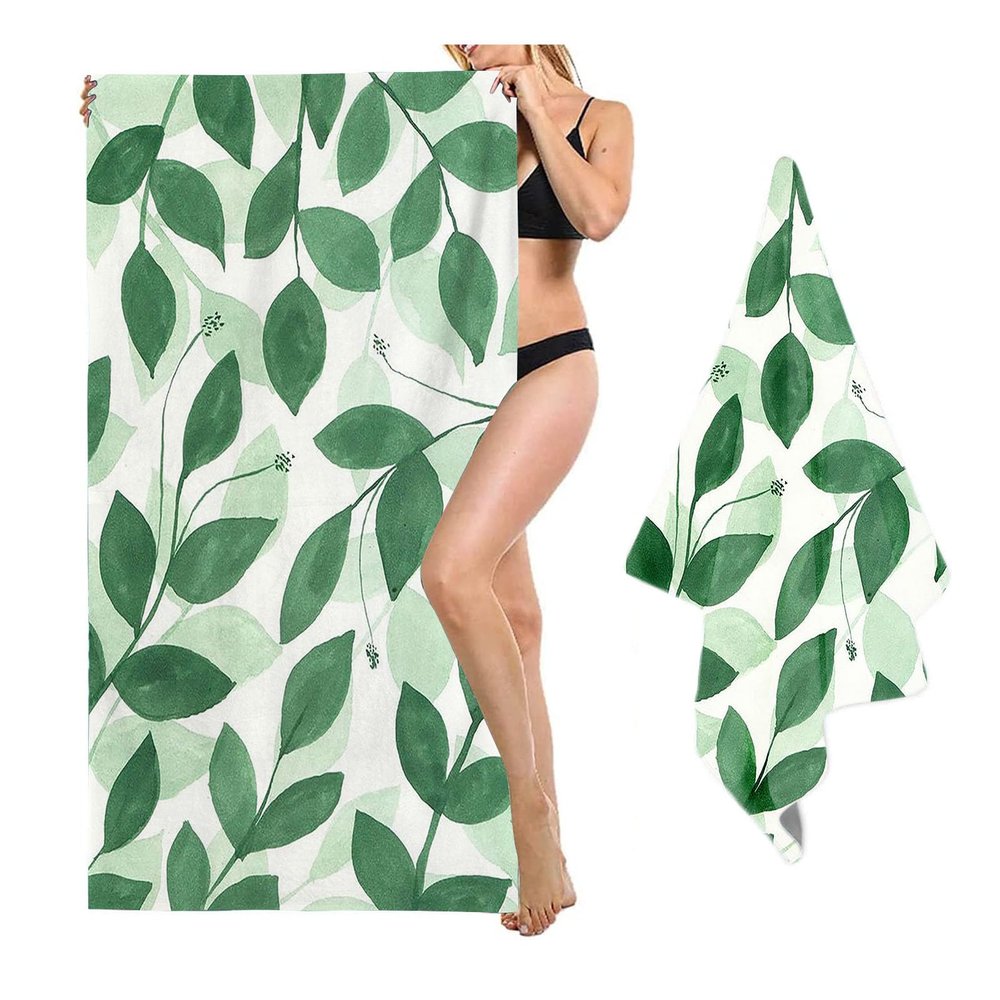 SHROUDEX Tropical Plants Beach Towel 90 x 180 cm, Palm Leaf Monstera Microfiber Towel for Kids, Girls and Boys, Bathing, Camping and Yoga