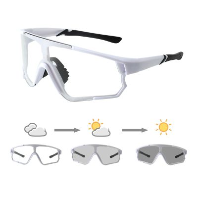 Long Keeper Photochromic Clear Sports Sunglasses for Men and Women, Cycling, Driving, Fishing, Running, UV400 Protection, White