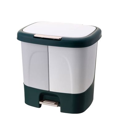 RUNZE765Z Double-Barrel Waste Sorting Bin with Dual Lids, Pedal, B-20L