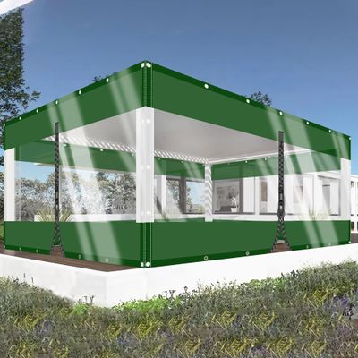 Transparent PVC Tarpaulin with Metal Eyelets and Zipper, 0.5 mm Thick, Green, 1.5 × 7.2 m