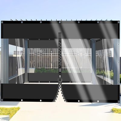 Transparent Spliced PVC Tarp with Metal Grommets, 0.5 mm Thick, Black, 1 Zipper, H: 2 m x W: 6.8 m