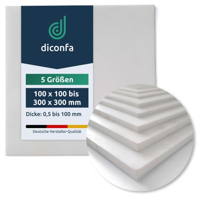 diconfa PTFE Teflon Sheet, 300 × 300 × 0.5 mm, 8 Pieces, Virgin White, Heat-Resistant, UV-Stable