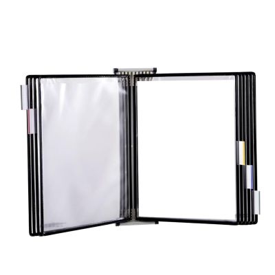 A4 Wall-Mounted Document Holder, Black PVC, Double-Sided Display with 20 Pages