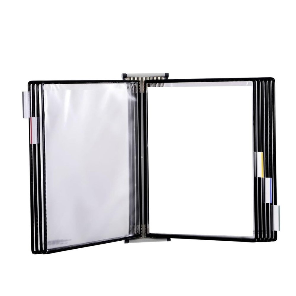 A4 Wall-Mounted Document Holder, Black PVC, Double-Sided Display with 20 Pages