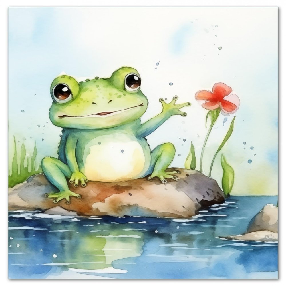 Wallario Glass Stovetop Cover/Splash Guard, 52 x 60 cm, Frog Watercolor