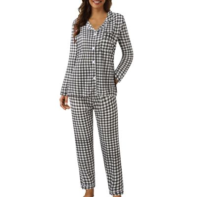 Black Satin Nightdress, Red Plaid Flannel Pajama Pants and Lace Robe