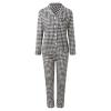 Black Satin Nightdress, Red Plaid Flannel Pajama Pants and Lace Robe view 2
