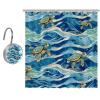 Eslifey Long Shower Curtain Set, 36 x 72.4 in, Blue Wave Stripes and Sea Turtle Pattern, 9 Hooks view 1