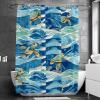 Eslifey Long Shower Curtain Set, 36 x 72.4 in, Blue Wave Stripes and Sea Turtle Pattern, 9 Hooks view 2