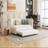 Multifunctional Upholstered Pull-Out Sofa Bed, Beige Flannel, 90 x 200 cm view 3
