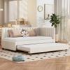 Multifunctional Upholstered Pull-Out Sofa Bed, Beige Flannel, 90 x 200 cm view 4