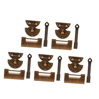 JECOMPRIS 5-Piece Vintage Furniture Hasp Latch Set, Antique Brass Jewelry Box Locks with Decorative Design for Chests and Boxes