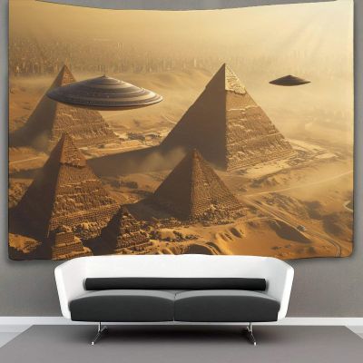 Kaiyun Egyptian Pyramids UFO Tapestry Wall Hanging, Landscape Wall Art, 180 x 230 cm