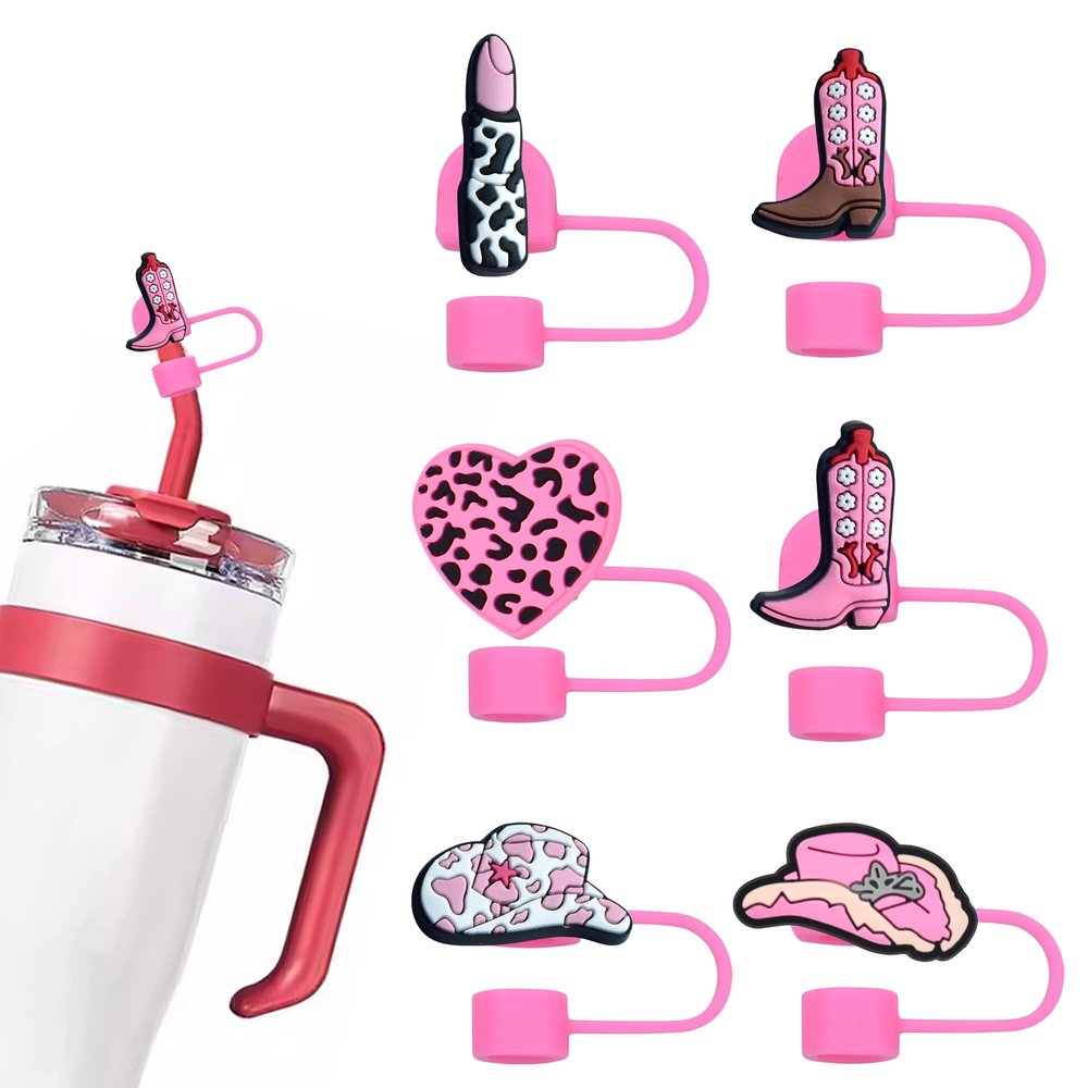 Cowgirl Straw Covers for Stanley Cups, 10 mm, Reusable Silicone, 6-Pack