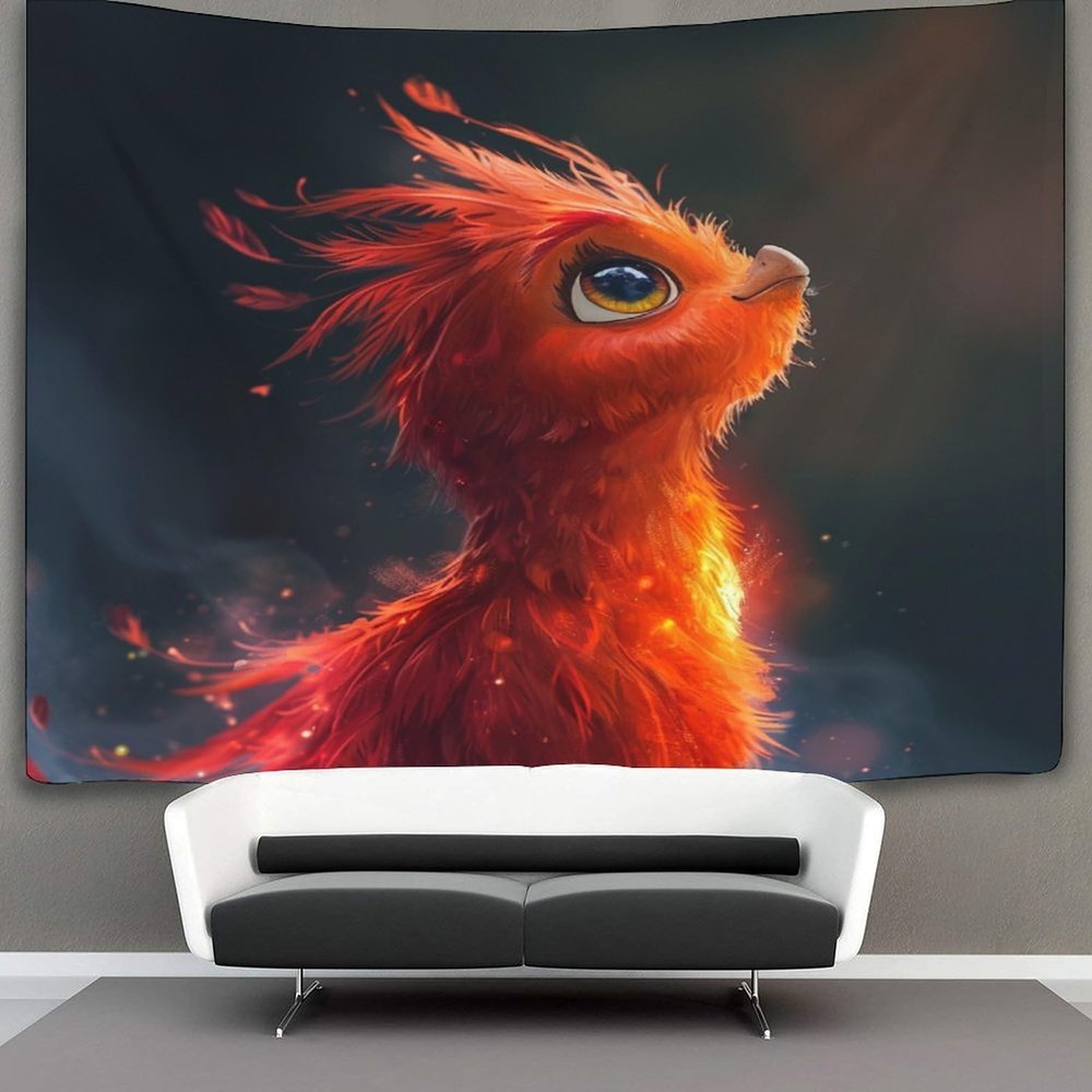 kaiyun Little Red Phoenix Tapestry Wall Hanging, Flame 3D Print, 130 x 150 cm