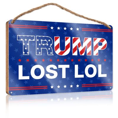 Funny Donald Trump Room Sign, “Trump Lost LOL” Wooden Bathroom Decor, 15 x 28 cm