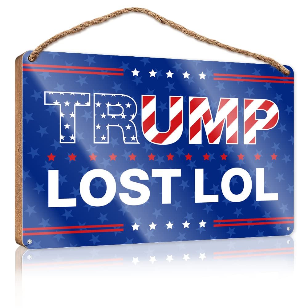 Funny Donald Trump Room Sign, “Trump Lost LOL” Wooden Bathroom Decor, 15 x 28 cm