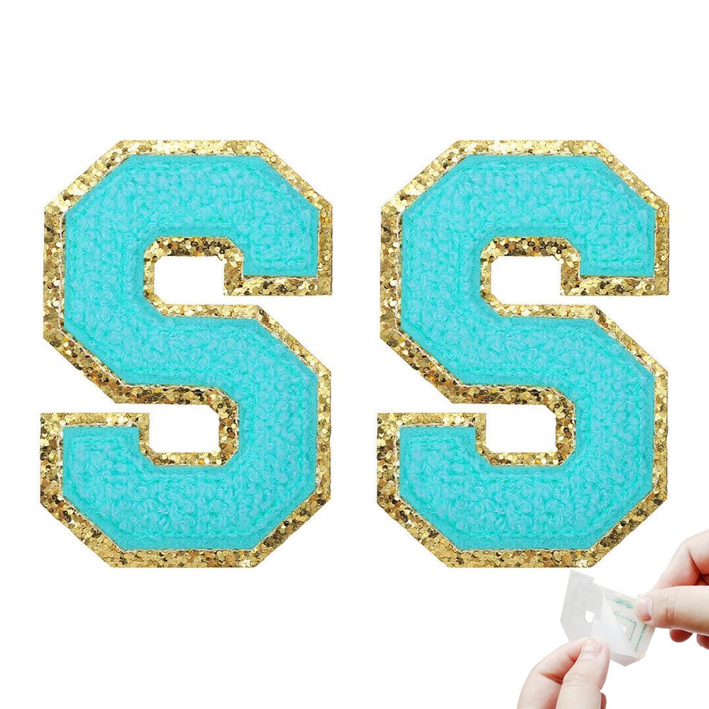 Self-Adhesive Chenille Letter Patches, Blue, Size S, 2 Pieces