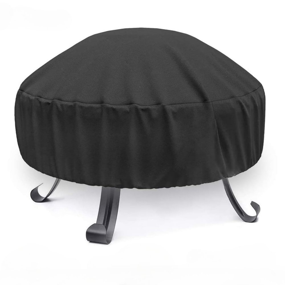 Heavy-Duty Round Patio Fire Pit Cover, Black, Full Coverage, Tear-Resistant, Waterproof, 76 x 70 cm