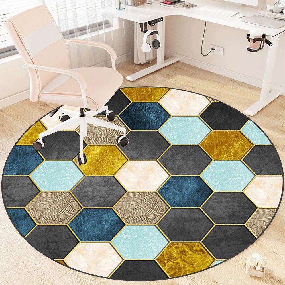 Round Floor Protection Mat for Carpet and Hard Floors, 110 cm