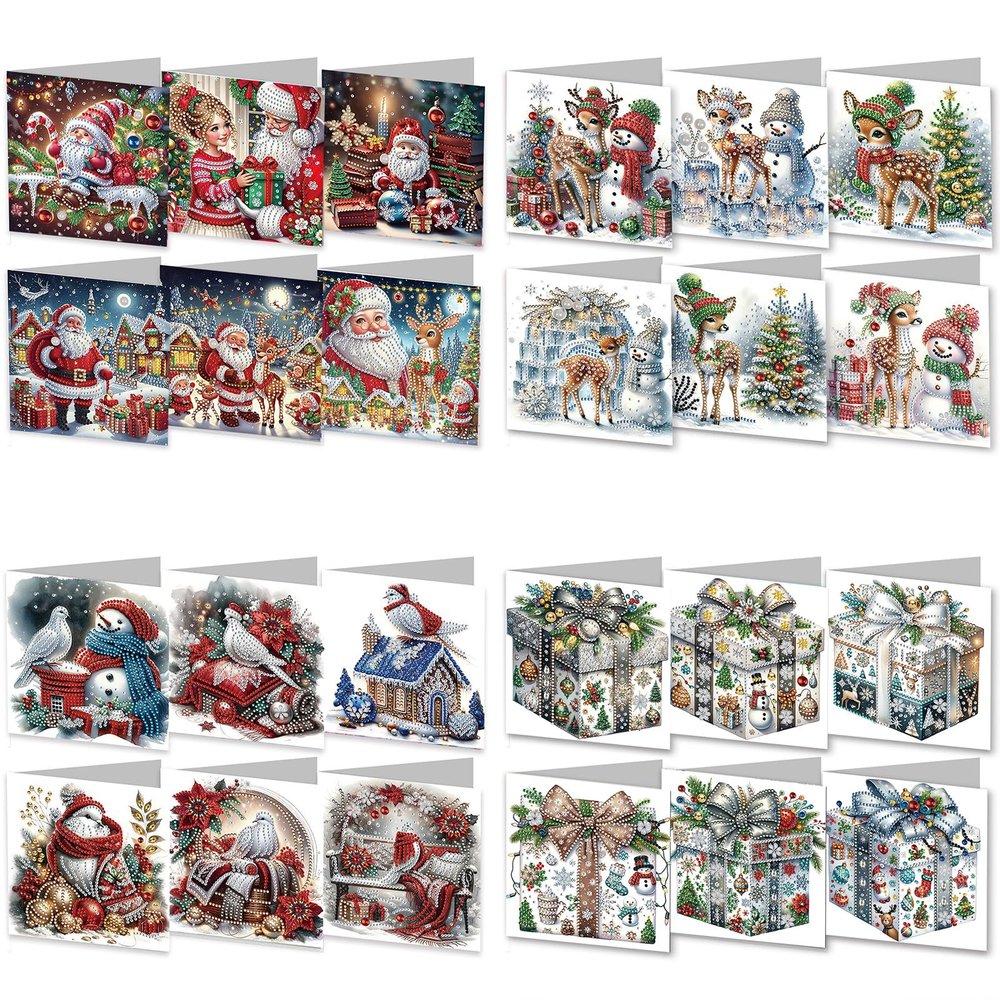 CXINLky 5D DIY Diamond Art Christmas Cards, 6-Piece Set