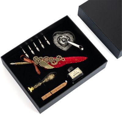 Handmade Feather Quill Calligraphy Pen (Wine Red)