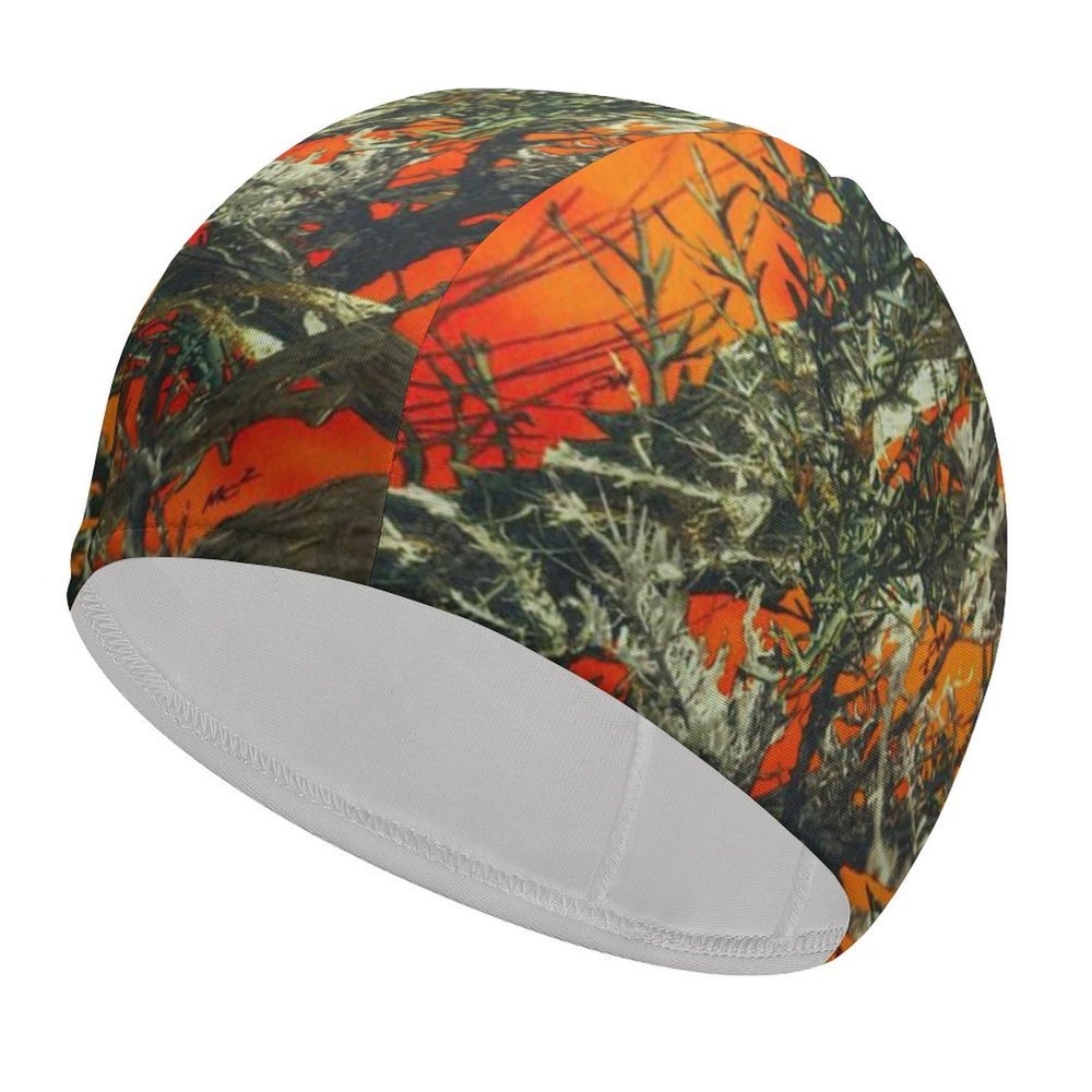 Orange Camo Swim Cap for Women and Men with Long Hair