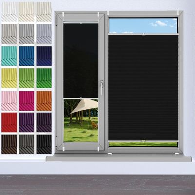 Pleated Blind Without Drilling, 74 x 110 cm, Light-Filtering, Black
