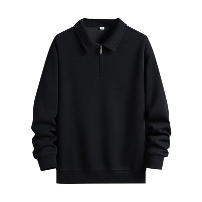 Men's Long-Sleeve Polo Sweatshirt with Hood, Zipper and Pocket