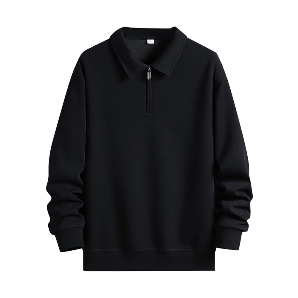 Men's Long-Sleeve Polo Sweatshirt with Hood, Zipper and Pocket