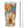 GHBNK Insulated Tumbler with Lid and Straws, Stainless Steel, Snow-Blooming Flowers view 1