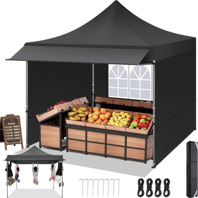 COBIZI 3 x 3 m Pop-Up Canopy with 23 sq. ft. Extended Awning, Waterproof, Heavy-Duty, Winter-Ready, Black