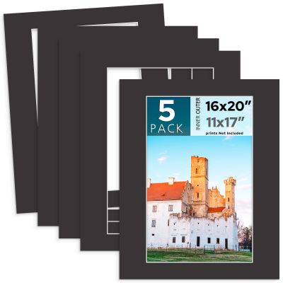 MBC Mat Board Center, 5-Pack 40.6 x 50.8 cm Black Picture Mats for 28.9 x 43.2 cm Photos, Beveled Cut, Acid-Free, 4-Ply