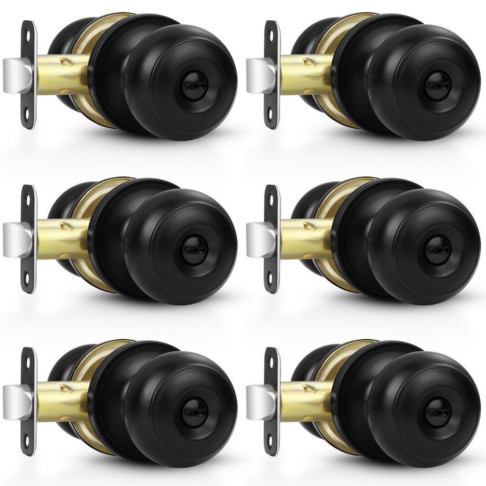 Estmoon Interior Door Knobs, Privacy Lock, Round, Black, 6-Pack