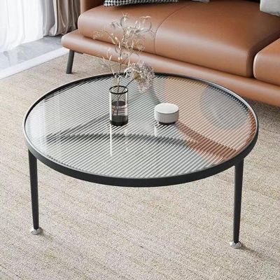 Round Black Glass and Metal Coffee Table, 91.4 x 91.4 x 40.6 cm