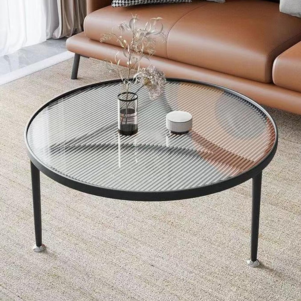 Round Black Glass and Metal Coffee Table, 91.4 x 91.4 x 40.6 cm
